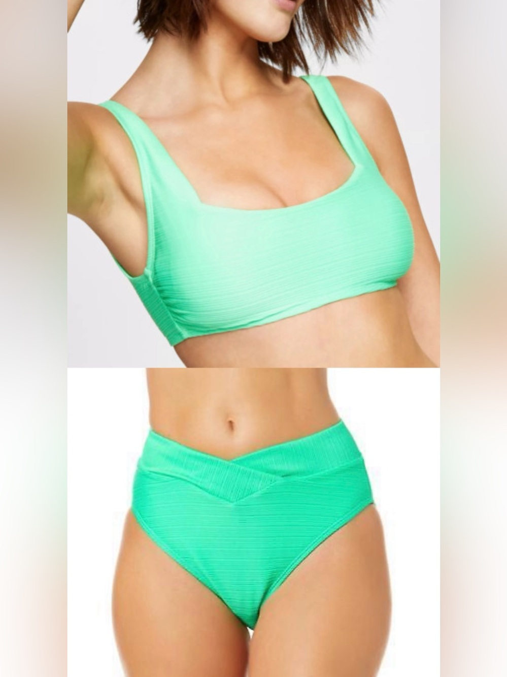 Salt + Cove Veriegated Ribbed Bikini Set Green Junior Size Top XL Bottom M